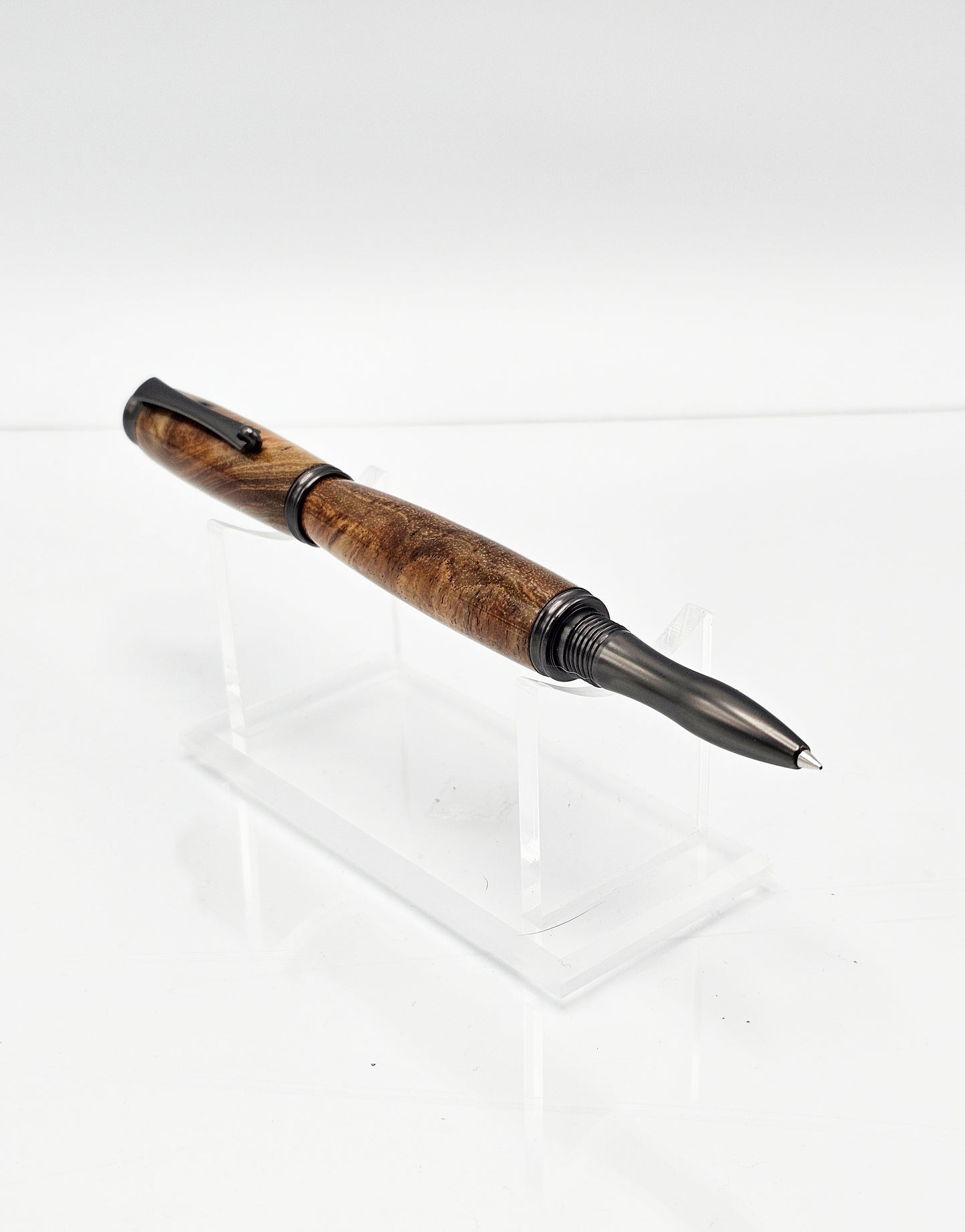 Viscount Teak Burl Wood Rollerball Pen - Black Mate Pearl