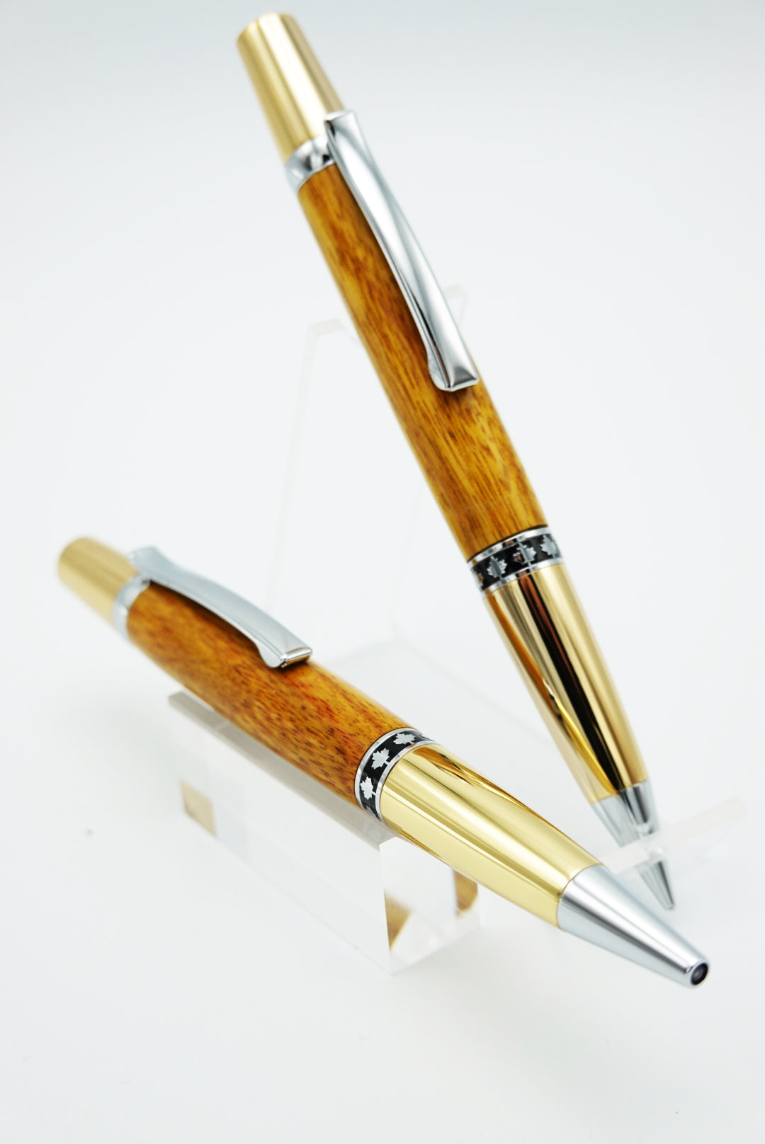 Ambassador Maple Leaf Canarywood  Pen and Pencil Set - Chrome with Gold