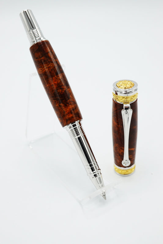 Lux Executive Maple Burl Wood Rollerball Pen - 22kt Gold & Rhodium