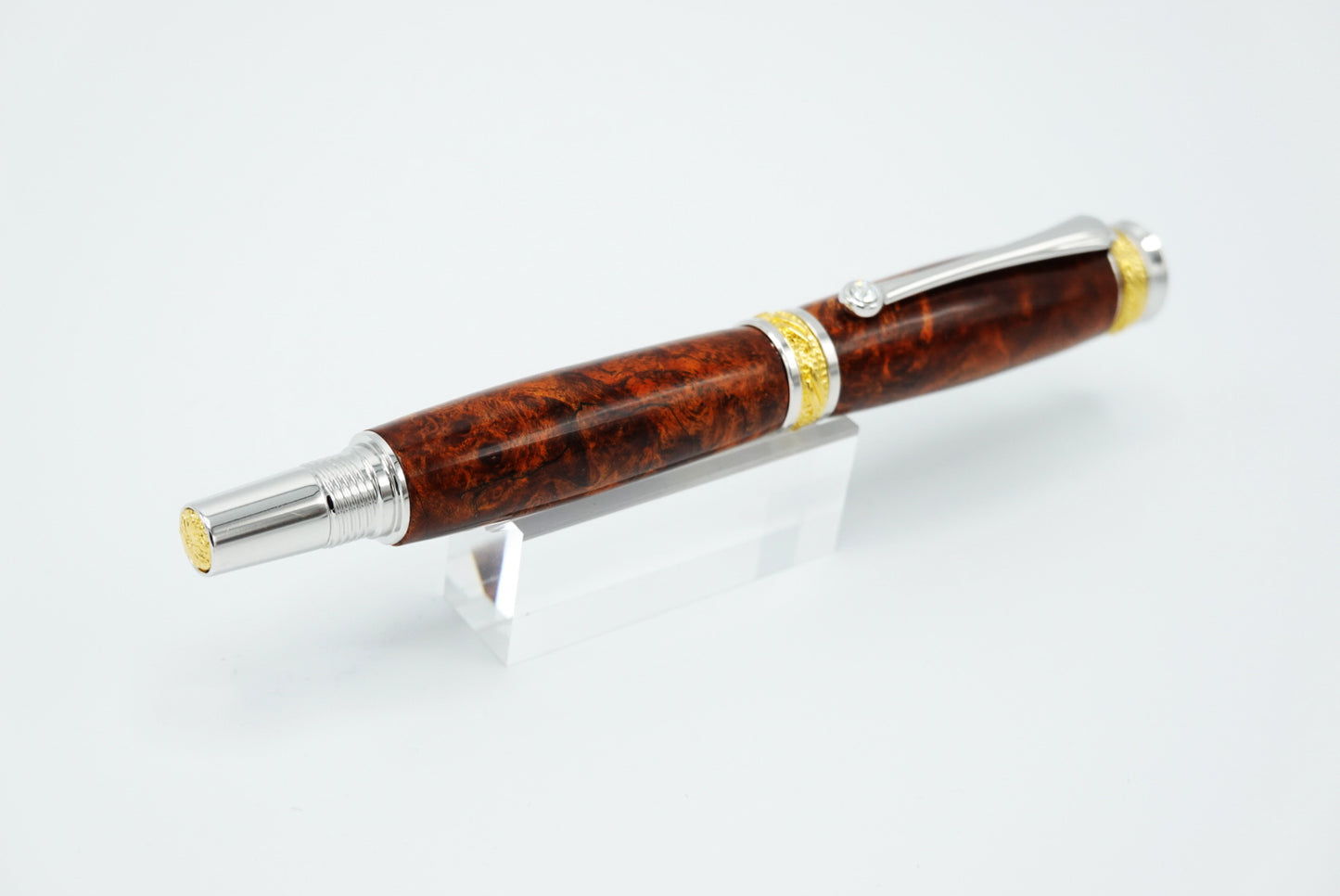 Lux Executive Maple Burl Wood Rollerball Pen - 22kt Gold & Rhodium