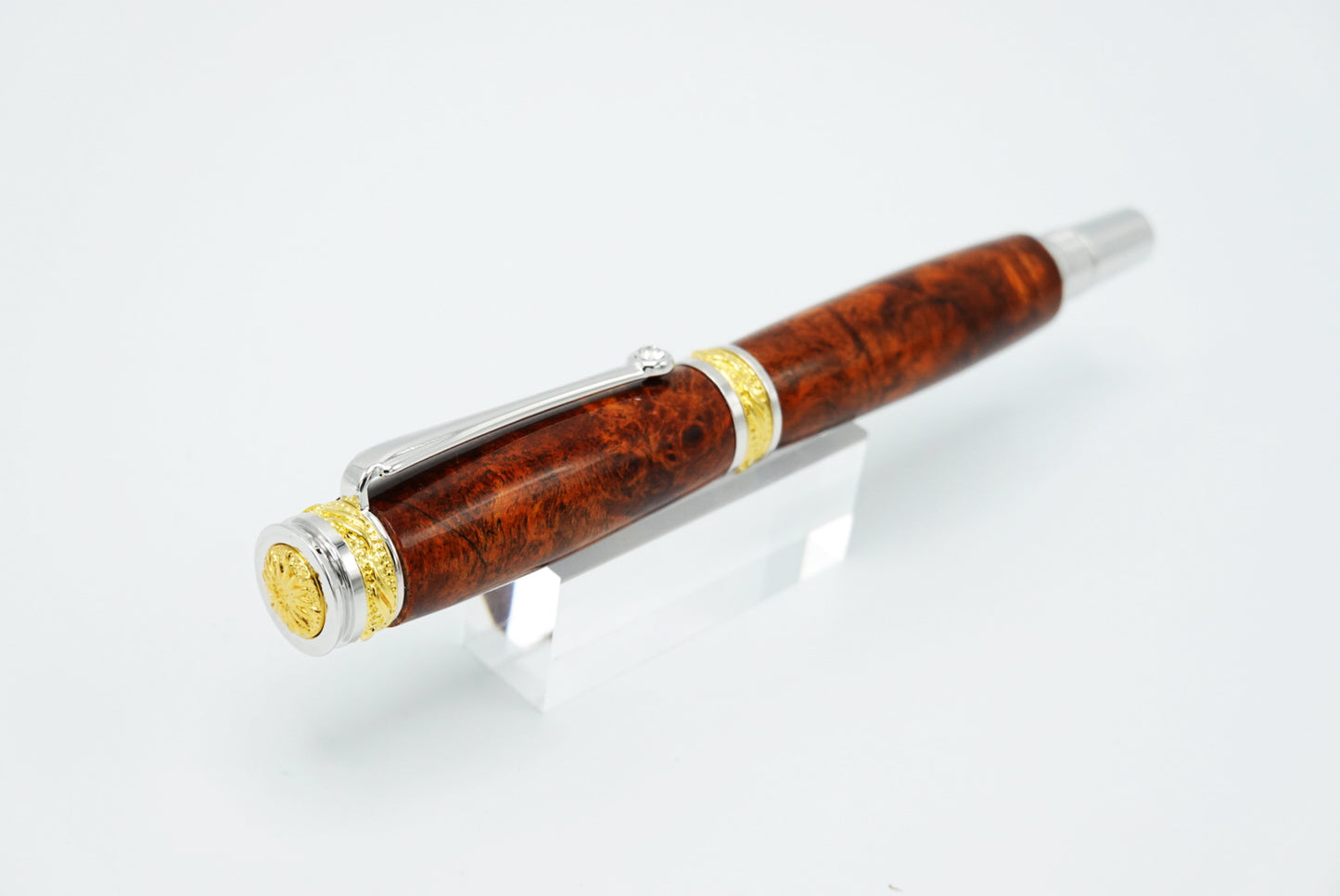 Lux Executive Maple Burl Wood Rollerball Pen - 22kt Gold & Rhodium