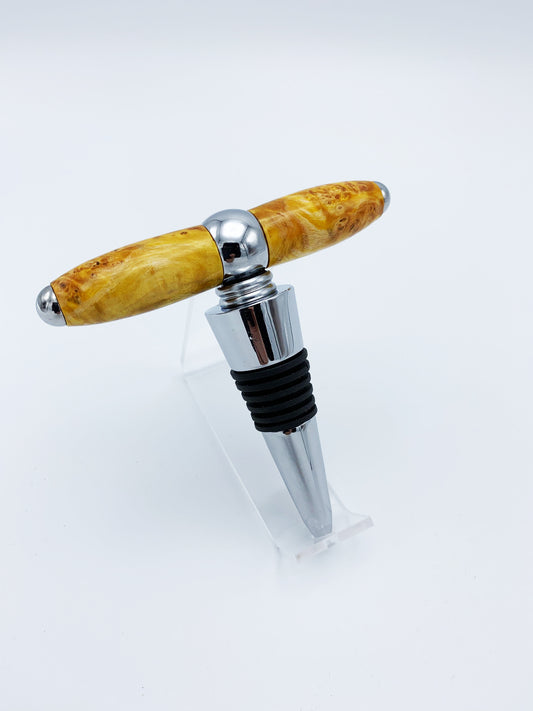 Sommelier Bottle Stopper/Corkscrew - Gold Box Elder Burl Wood