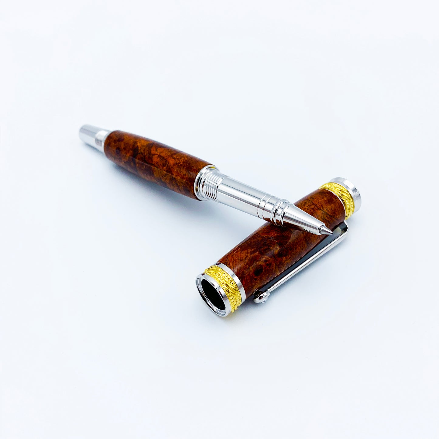 Lux Executive Maple Burl Wood Rollerball Pen - 22kt Gold & Rhodium